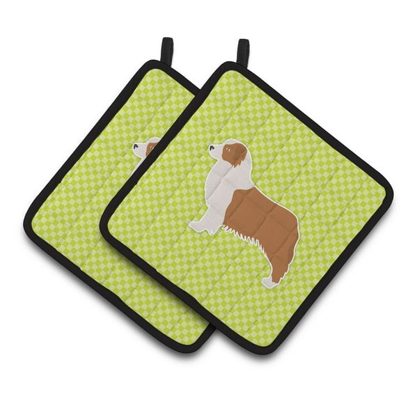 Caroline's Treasures Australian Shepherd Dog Checkerboard Green Pair of Pot Holders