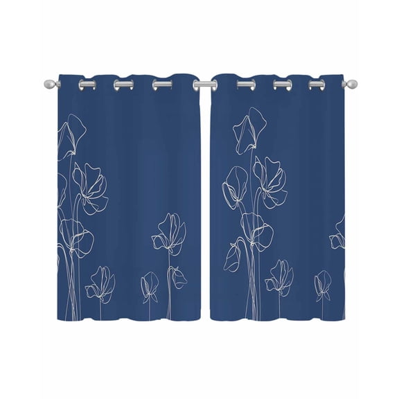 Navy Blue Flowers Sheer Curtains 45 Inch Length 2 Panels Set for Living Room/Bedroom, Rustic Abstract Floral Simple Art Kitchen Curtains Grommet Semi-Sheer Curtains Drapes Window Treatments 42"x45"x2