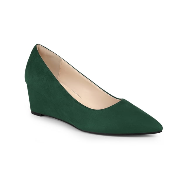 BLISSFUL STEP Escarpins à Talon Compensé à Enfiler à Bout Pointu pour Femme Vert Foncé 10