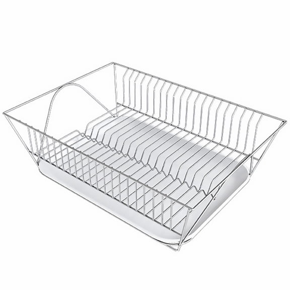 CRILSTYLEO Stainless Steel Dish Drying Rack for Kitchen Use with Water Storage Plate, Silver, Design, Large Size
