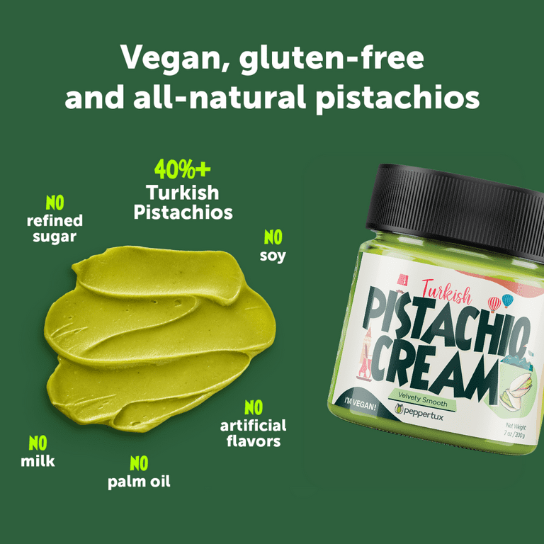 Peppertux Turkish Pistachio Cream 7 oz Vegan, Palm Oil Free