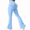 thumbnail image 2 of Butt Lifting Leggings for Women Flared Yoga Workout Gym Pants with Pockets Sky Blue L, 2 of 4