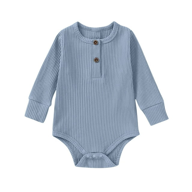 Spring/Fall Clothes, HVOBBTY Kid's Fashion Long Sleeve Soft Romper, Comfortable Solid Color Long Sleeved Daily Clothes Blue 6 Months