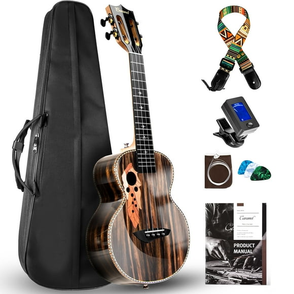 Ukelele de concierto Caramel CAG94 Brillante Black Ebony 23 con kit
