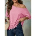 thumbnail image 5 of Gynyvoja Women'S Summer Tops Oversized Short Sleeve Shirts Casual Loose Lace Patchwork T-Shirt Outfits Pink XXL, 5 of 7