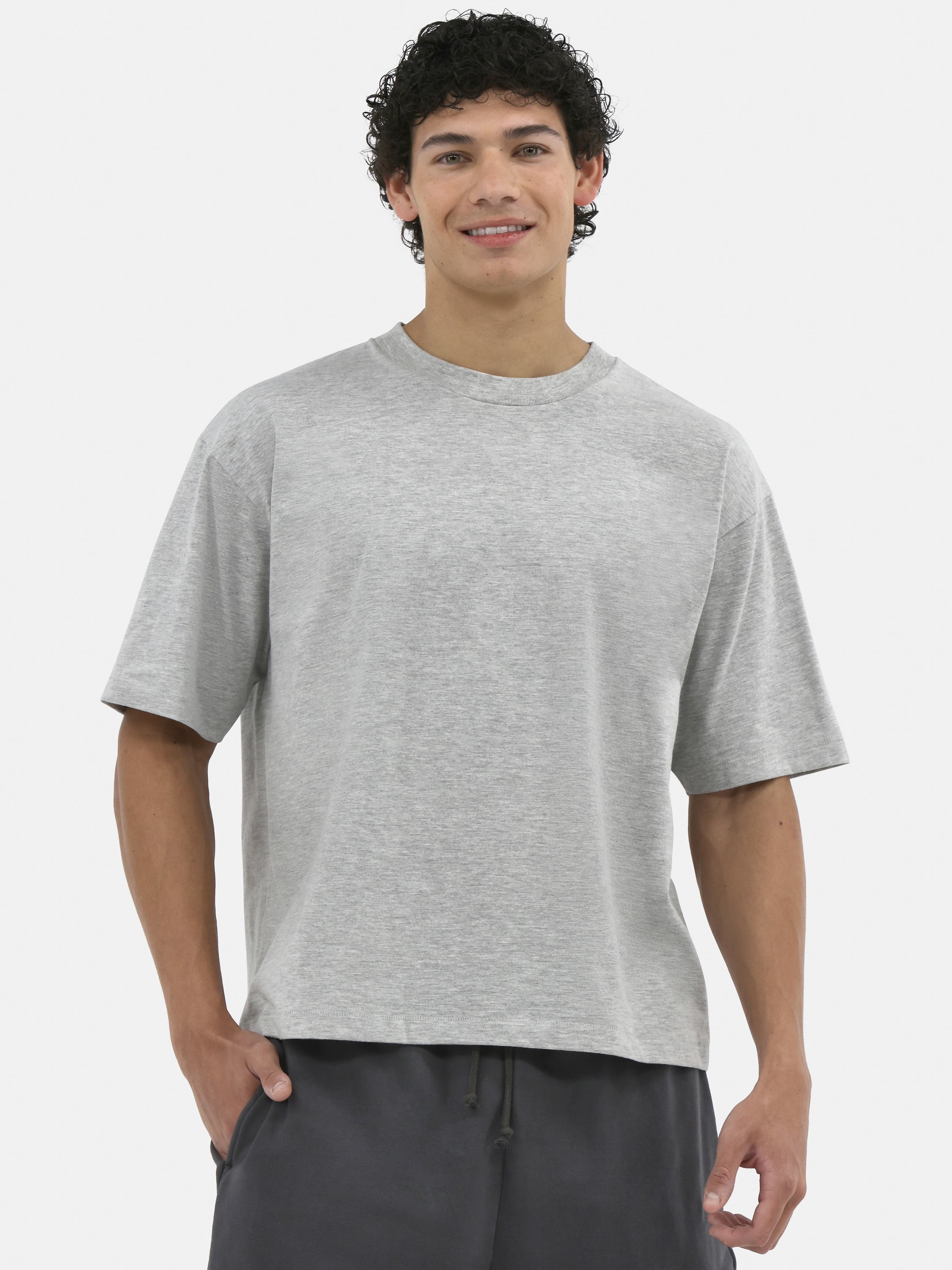 No Boundaries Cotton Oversized Cropped Tee with Short Sleeves, 2-Pack, Men's and Big Men's XS-5XL