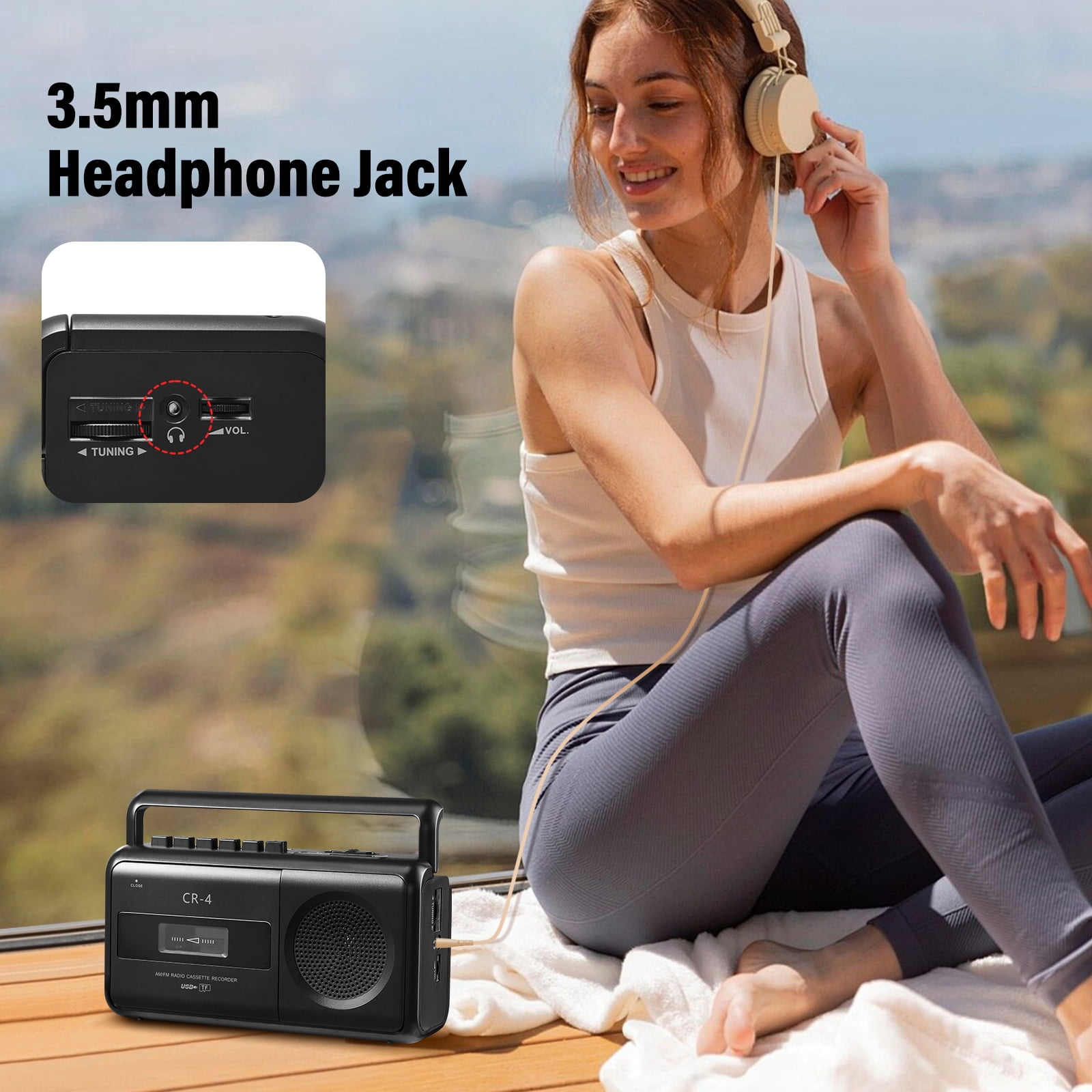 Portable Cassette Player Boombox AM/FM Radio Stereo, Casette Tape Player Recorder with Earphone Jack Battery Operated or AC Powered