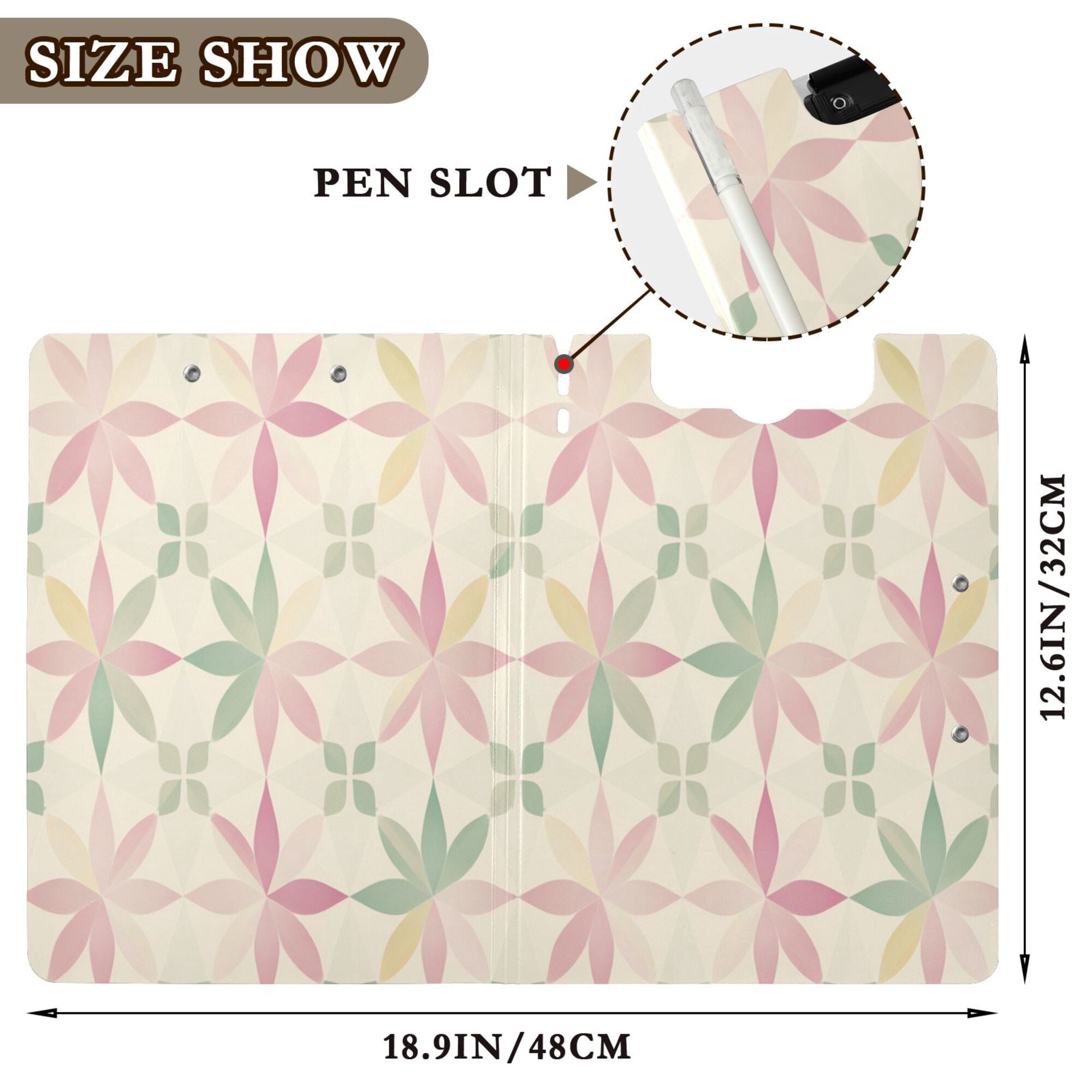 FORMRS A4 Clipboard Folder with Pen Holder Horizontal Foldable School Office Binder, Light Pink Geometric