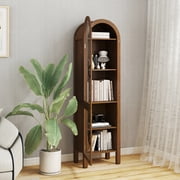 Tall Arched Storage Display Cabinet 5-Shelf with Acrylic Glass Doors, Kitchen Pantry Storage Cabinet Accent Cabinet Bookcase for Living Dining Room, Walnut