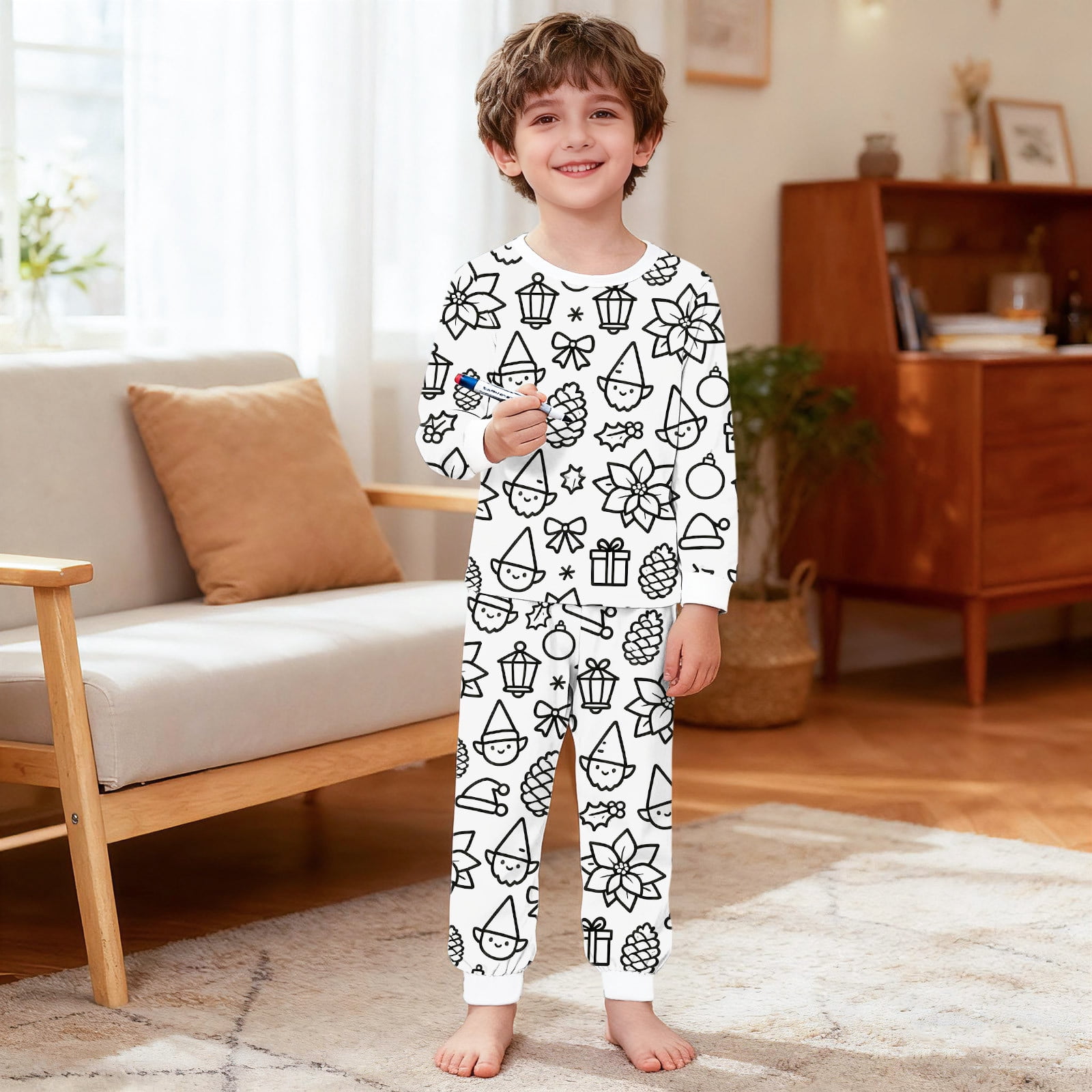 Owordtank Kids DIY Colorable Pants Set Boys Girls Hand Painted T Shirts and Pants Sets Funny Cartoon Coloring 2 Piece Outfits