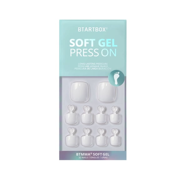 BTArtbox Press On Toenails - Pure Chic , Square, 2-Week Wear, Easy-to-Apply, 30 Count All-in-One Kit