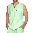 thumbnail image 2 of Genuiskids Men's Cotton Linen Tank Top Shirts Casual Sleeveless Lace Up Beach Hippie Vest Tops Bohemian Renaissance Pirate Tunic for Running Fitness, 2 of 4