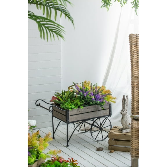Rustic Black Trolley Cart Plant Stand, Planter 24.4x12.6x15.4"