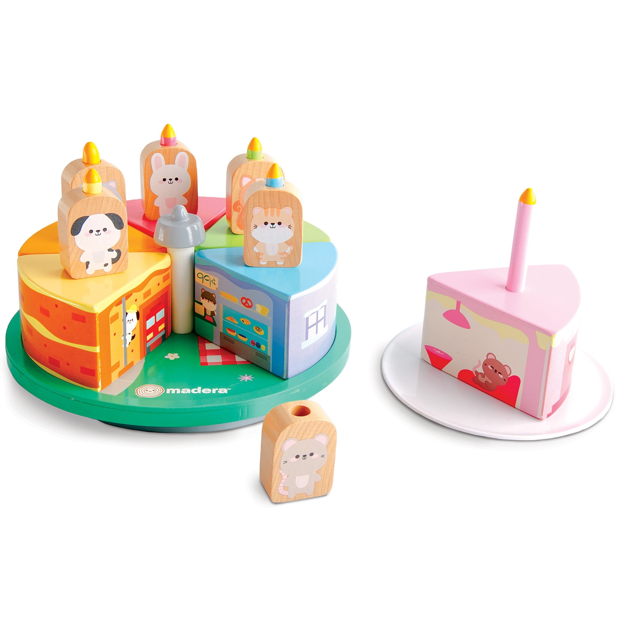 Madera Wood: Cakeville Playset - Activity Scene & Animal Figures, Surprise-Filled Cake Slices, Transformative Characters, Kids-Toddlers Ages 3+
