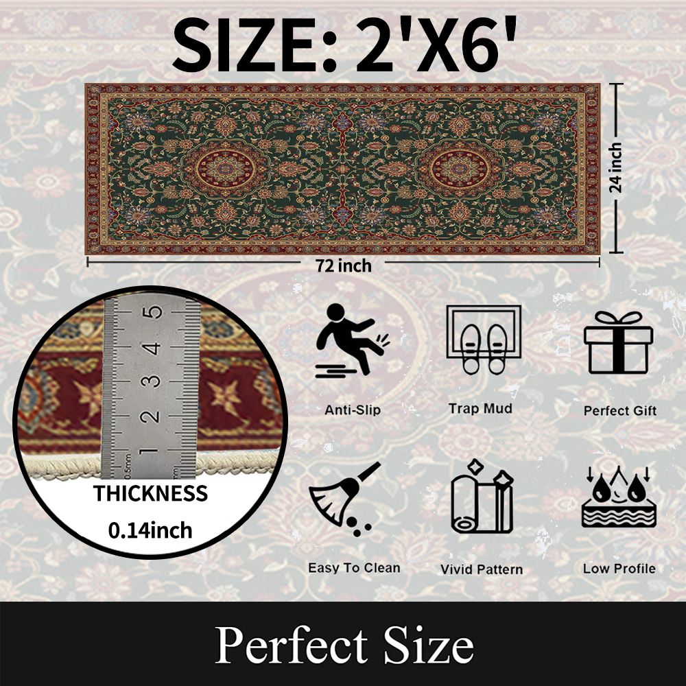 Runner Rugs for Hallway, 2x6 Washable Soft Non Slip Floor Rugs for Kitchen, Modern Mat for Living Room Bedroom Entryway Red & Green