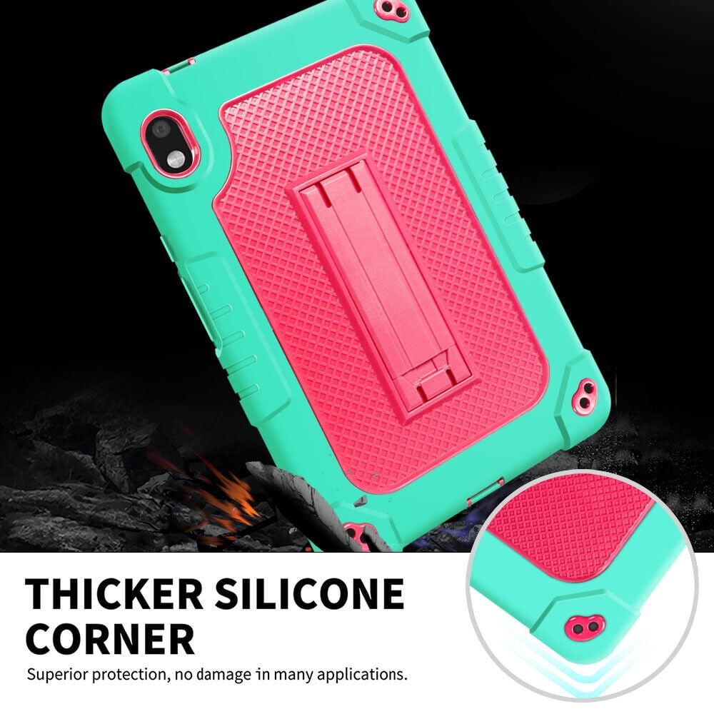 SOATUTO For Orbic Tab 8 inch Heavy Duty Case with Shoulder Strap Kickstand Soft Silicone Hard Back Hybrid Armor Protective Cover for 8" Orbic Tab 8 5G Verizon / Orbic Tab 8 5G UW 8 inch - Green+Pink