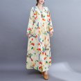 thumbnail image 2 of Vestido suelto de mujer Vintage estampado manga larga cuello redondo cintura alta Casual vestid Abanopi  Vestido, 2 of 7