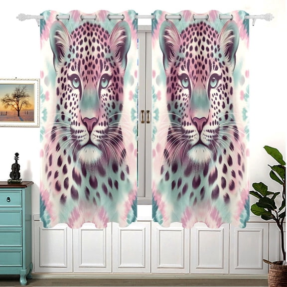 Leopard Pink Curtains Black Out Curtains for Sliding Glass Doors Bedroom Living Room Bathroom 2 Panels Set