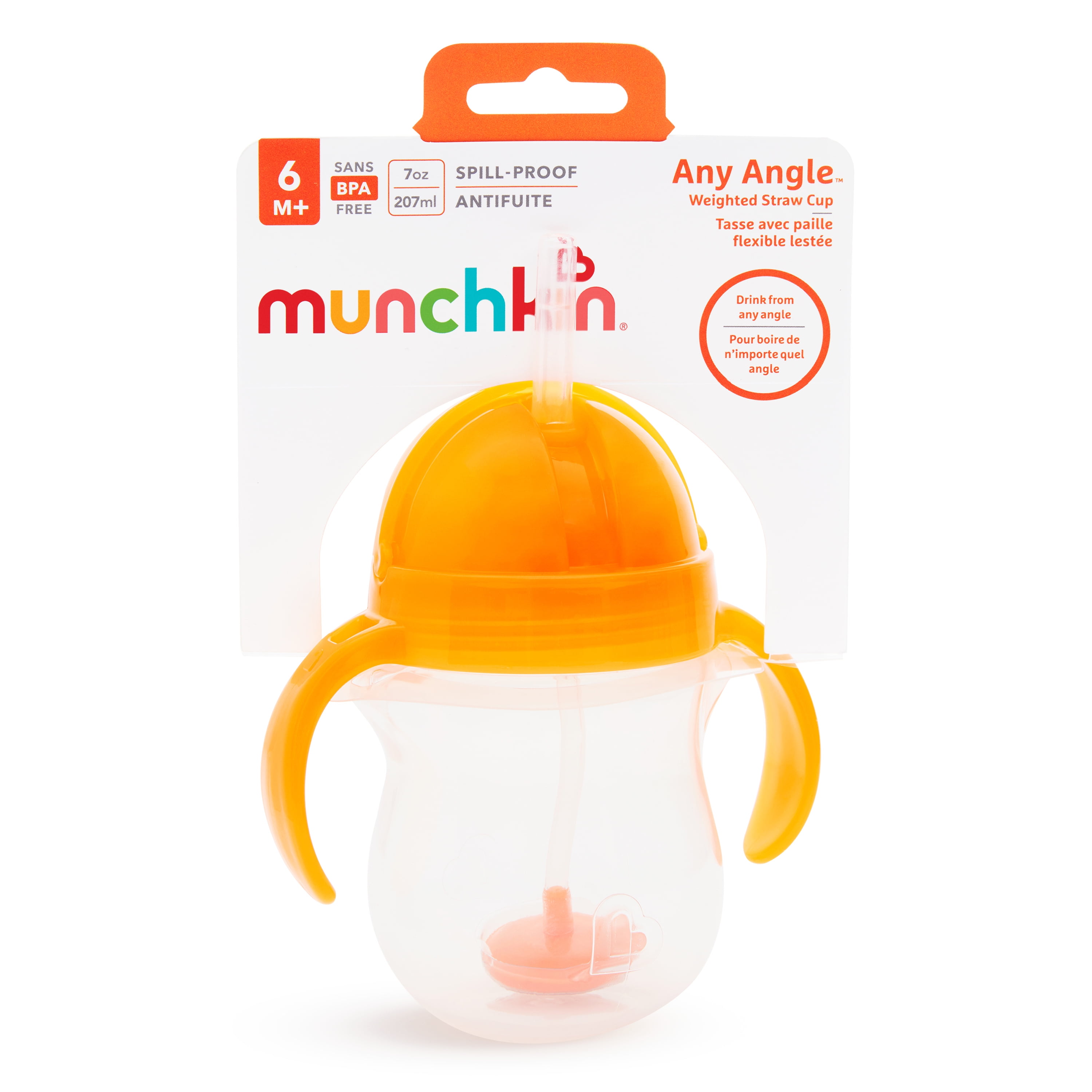 Munchkin® Any Angle™ Weighted Flexi-Straw Trainer Sippy Cup with Click Lock™ Lid, 7 Oz, Orange, Unisex