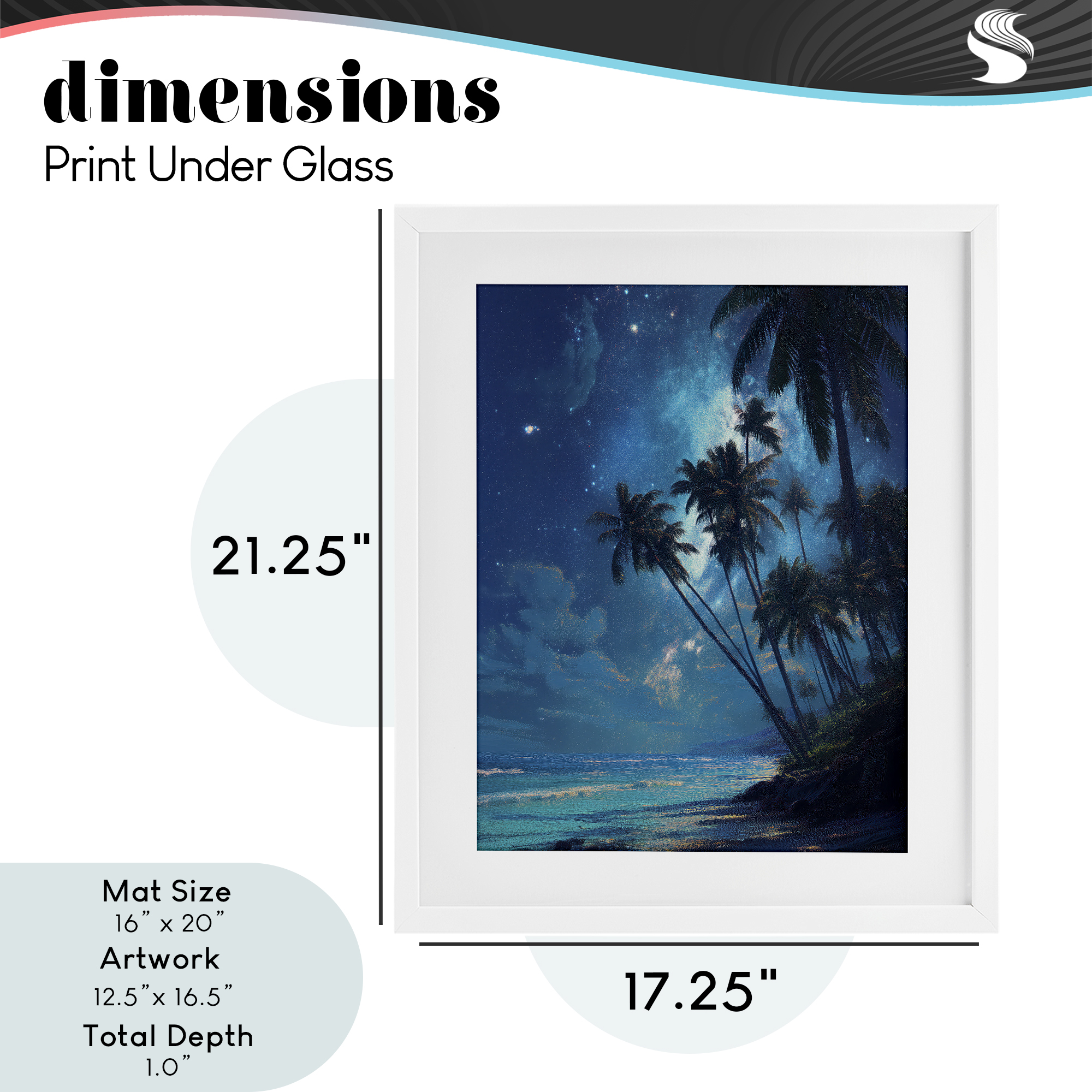 Moonlit Beach Palm Trees White Framed Print Under Glass, design by Ziwei Li