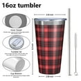 thumbnail image 4 of 16oz Tumblers Red and Black Plaid Pattern Stainless Steel Vacuum Insulated Double Wall Travel Tumbler Cups Mug with Lid and Straw,Cleaning Brush for Coffee,Tea, 4 of 4