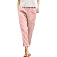 thumbnail image 3 of Women's Cotton Blend Soft Solid Casual Pants, Elastic Waist With Functional Pockets, Drawstring, Tummy Control, Ankle Length Athletic Wide Leg, For Yoga, Lounge, | TruBelle,Pink XL, 3 of 9