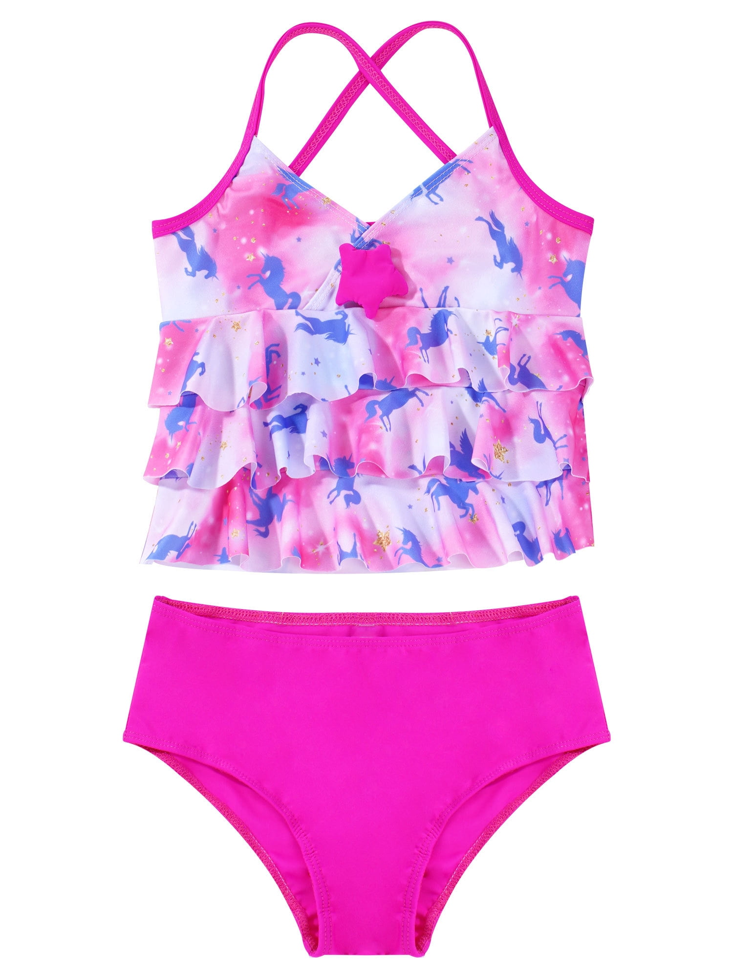 MSemis Big Girls Two Piece Tankini Sets Swimsuit Mermaid Swimwear Top