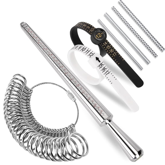 Ring Sizer Measuring Tool Kit, Ring Mandrel Measurer, 27 Pcs Premium Steel Measuring Ring Tool, US Ring Size 0-13, 2 Pcs Reusable Finger Size 1-17 USA Rings Size with Magnified Glass, 4 Pcs Ring Wrap