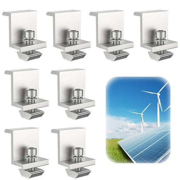 8 Pcs Solar Panel Bracket - Aluminum Solar End Clam with Adjustable Mounting Brackets - Z End Panel Clamps for Rail Roof Mount, 35mm