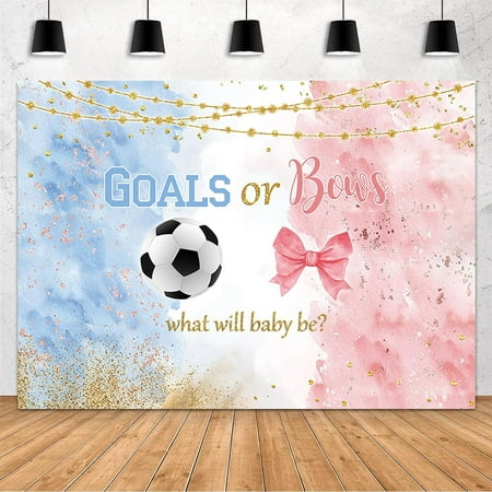 Soccer Gender Reveal Backdrop Goals or Bows Soccer Baby Shower Party Decorations Banner Boy or Girl Pink or Blue Watercolor Gender Reveal Photography Background Photo Booth Props