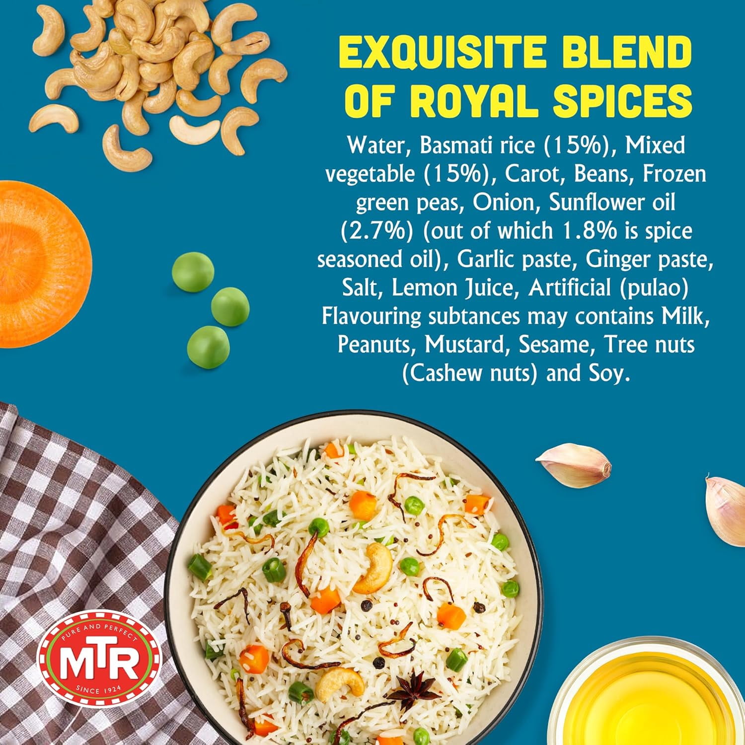 MTR Vegetable Pulao - Microwavable Rice Packs for Instant Meals - Authentic Indian Ready-To-Eat Meal - Delicious & Nutritious Rice Ready in Minutes - Suitable for Vegetarians (250g, Pack of 6)