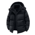 thumbnail image 3 of Puffer Jacket Men Hooded Long Sleeve Solid Color Thick Velvet Lined Casual Jacket Warm Winter Coat for Cold Protection, 3 of 7