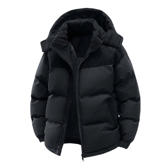 Rvwovn Men's Puffer Jacket – Thick Hooded Winter Coat with Corduroy Collar, Insulated Padded Parka