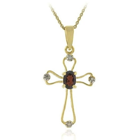 White Enamel 18k Gold Overlay - Glitzy Rocks 18k Gold Overlay Garnet Diamond Cross Necklace
