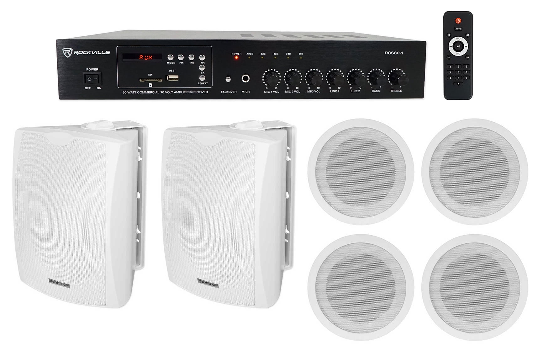 Rockville Commercial Restaurant Bluetooth Amplifier+(8) 3.5