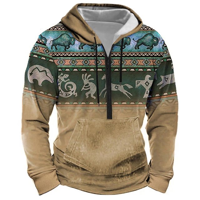 WILLBEST Sudaderas Navideñas con Estampado 3D y Cremallera para Hombre, Sudadera con Capucha y Bolsillo con Correa XXGrande