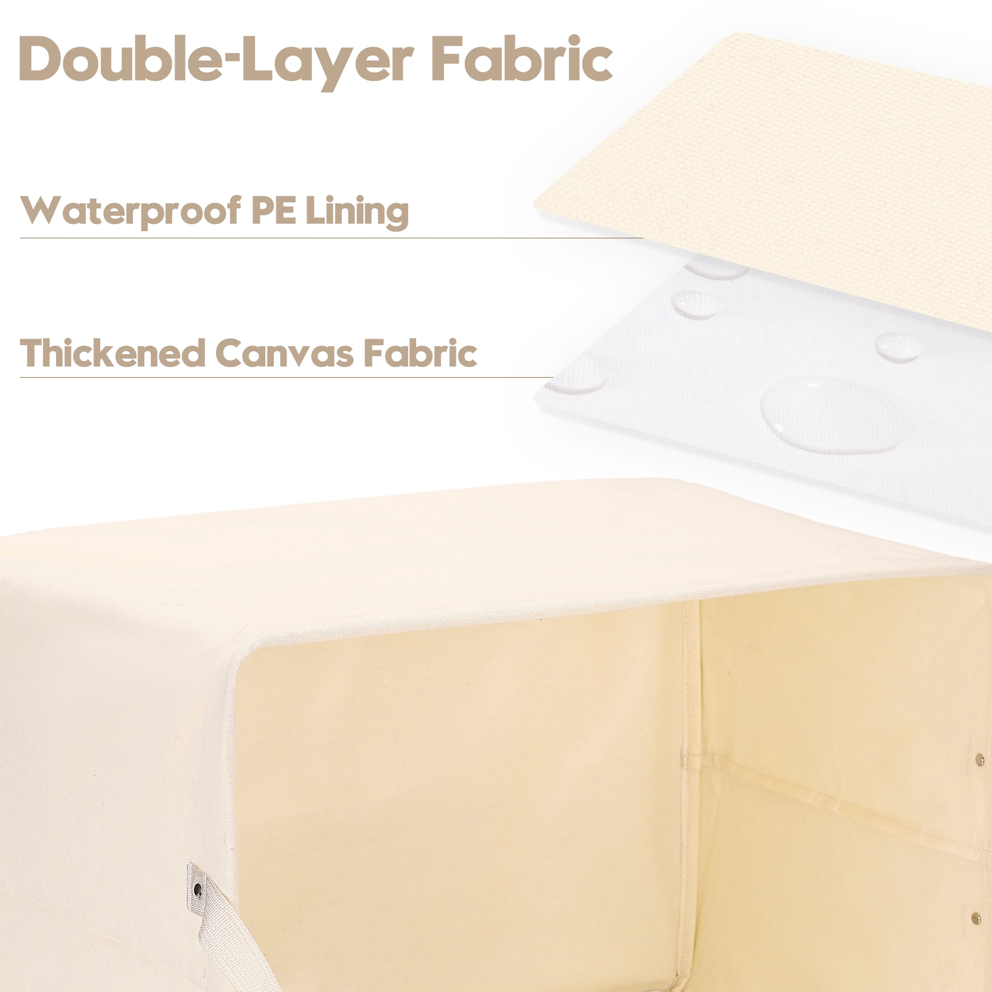 Sea Team 2-Pack Large Canvas Storage Bins for Shelves with Metal Frame, Rectangle Storage Baskets, Closet Organizers, Foldable Laundry Hampers, Containers for Clothing, Blankets, Toys, Cream