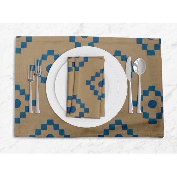 S4Sassy Brown Diamond Geometric Everyday Washable Placemats With Napkins Dining Table Decor