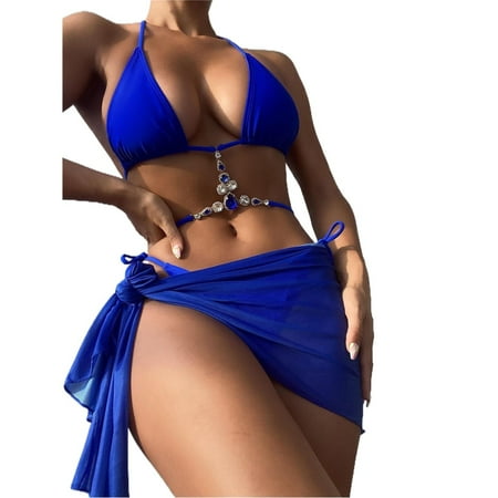 Sngxgn Women s High Waisted Bikini Swimsuit Drawstring Tie Side Bottom Two Piece Bathing Suit(Blue L)