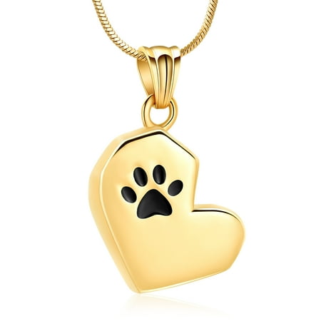 Stainless Steel Paw Print Heart Urn Pendant Memory Necklace for Dog Cat Cremation Ashes Pet Memorial Jewelry