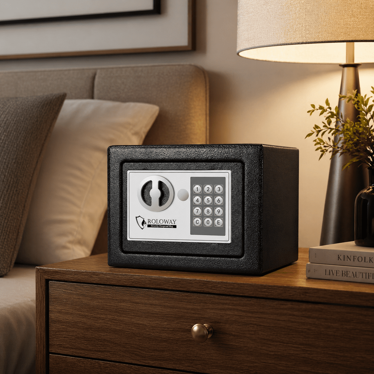 Digital Security Safe Box with Keypad & Key Lock, Built-in Sensor Light, Steel Construction, 9 x 6.7 x 6.7 Inch, gray