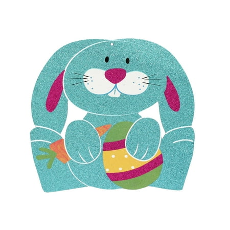 10X10.5 INCH HANGING GLITTER EASTER BLUE BUNNY