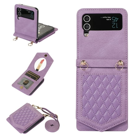 Allytech for Samsung Galaxy Z Flip 3 (2021) Wallet Case with RFID Blocking Card Holder, Detachable Shoulder Strap PU Leather Anti-Scratch Flip Case for Galaxy Z Flip3 5G, Purple