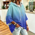 thumbnail image 4 of Womens 3/4 Sleeve Hoodies Gradient Printed Pullover Hooded Sweatshirt Oversized Soft Baggy Casual Drawstring Hoodie Fall Winter Workout Outfit, 4 of 6