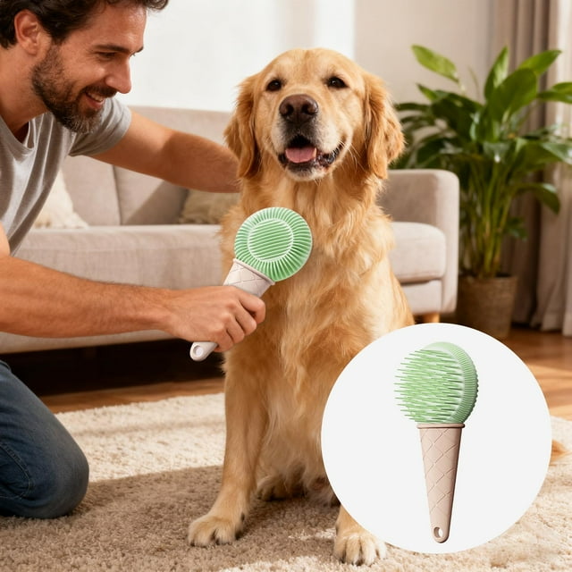 BotaniNest Ice Grooming Brush Massage Silicone Comb For Bathing And Shedding Control Deshedding With Ergonomic Handle For Cats Small Animals