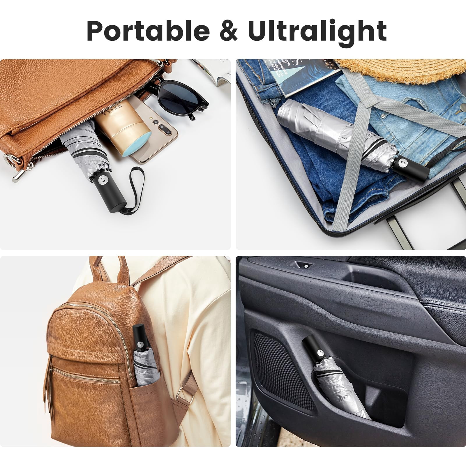 G4Free Travel Umbrella Ultralight UPF 50+ UV Protection Compact Sun Umbrella, Double Canopy Super Slim Small Portable Automatic Anti-bounce Close