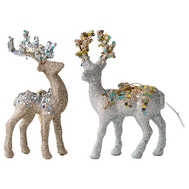 Conjunto de 2 Ornamentos Navideños de Venado para Embellecer tu Casa Champán Argenta
