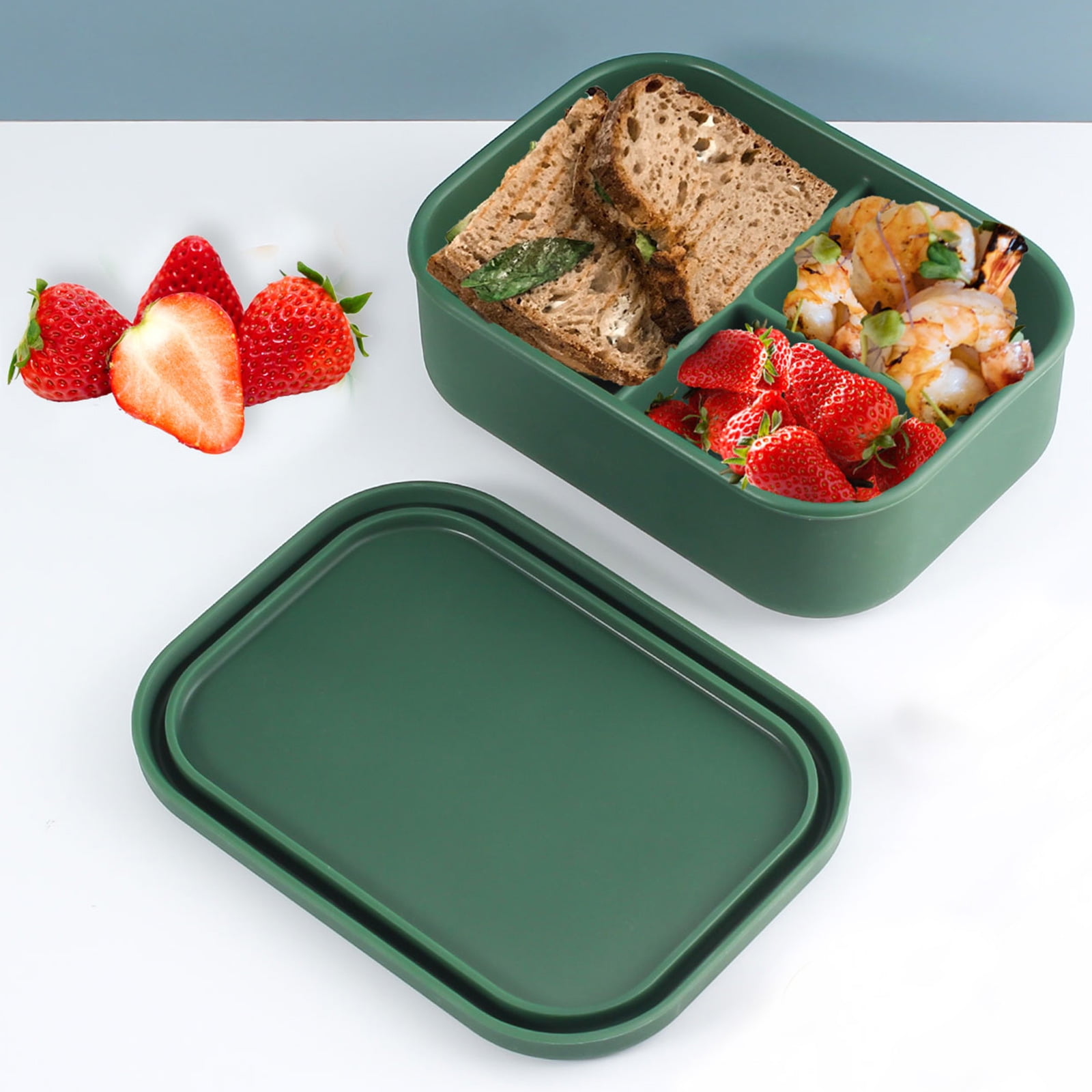 YFBXG Reusable Silicone Bento Lunch Container,3 Compartment Bento Box