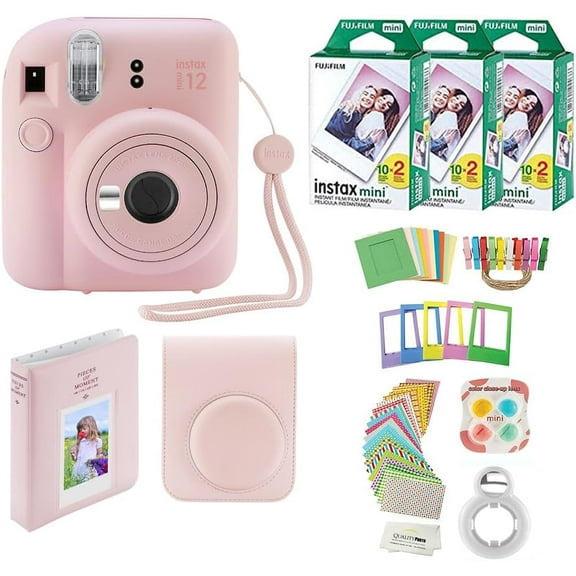Fujifilm Instax Mini 12 Instant Camera with Case, 60 Fuji Films, Decoration Stickers, Frames, Photo Album and More Accessory kit (Blush Pink)