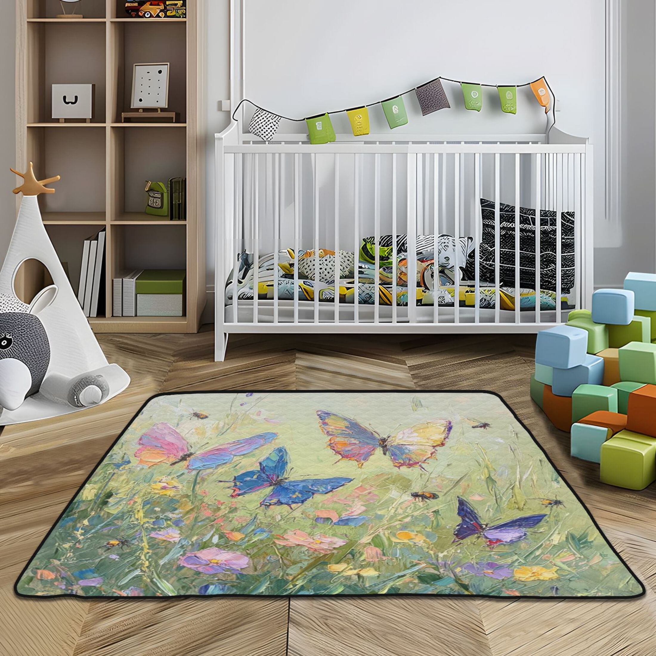 WOBOGO Colorful Butterfly Baby Playmats Extra Large Waterproof Rollable Activity Pads for Toddlers 50×50inch